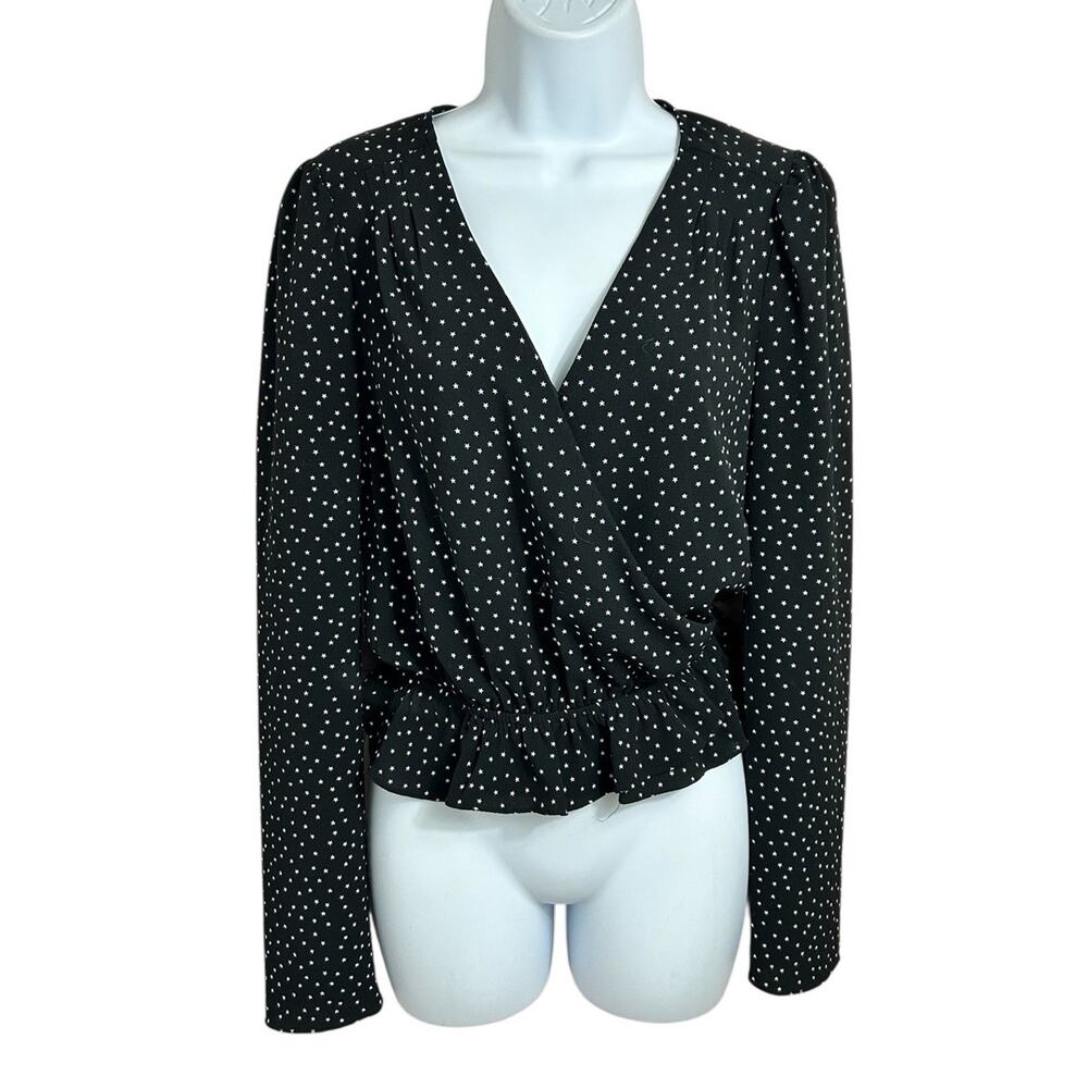 Highline Collective Black V-Neck Blouse Sz Small Star Print Long-Sleeve Top - Picture 8 of 8